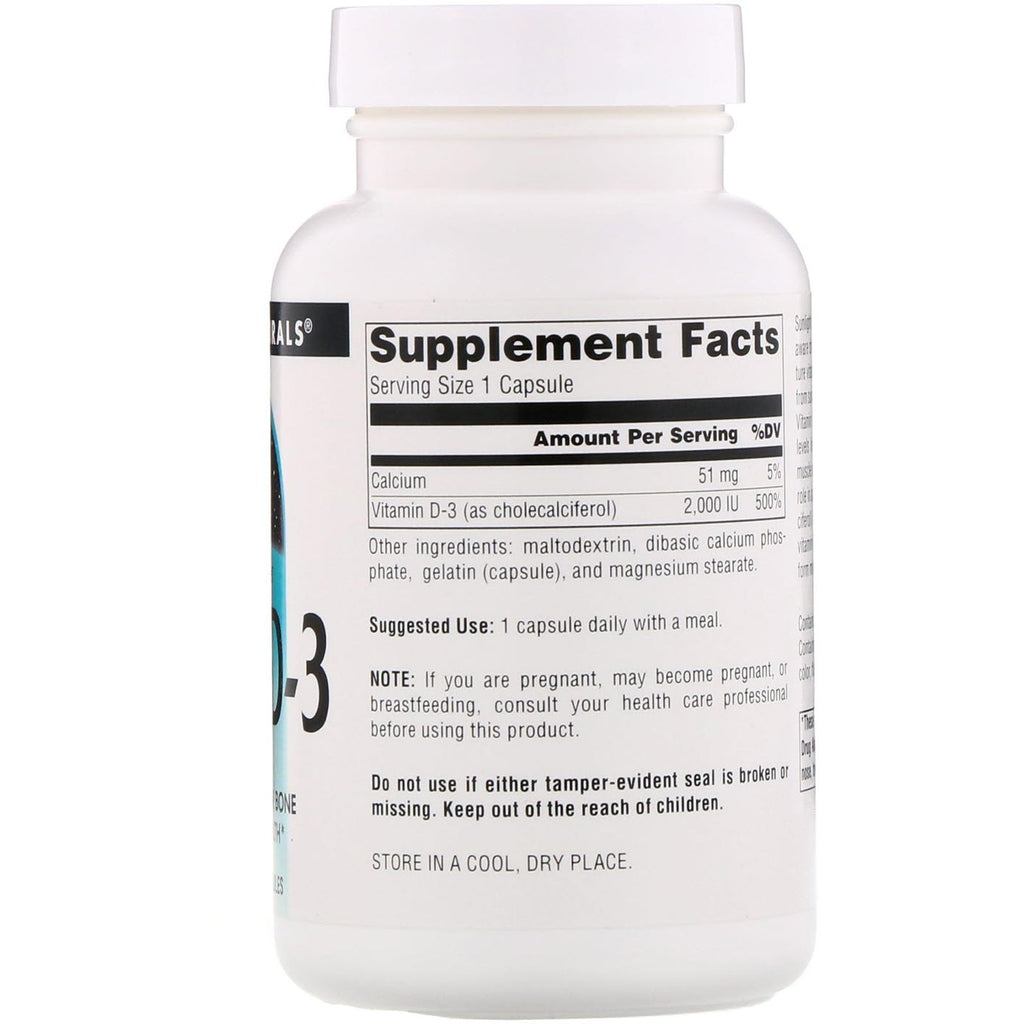 Source Naturals, Vitamin D-3, 2.000 IE, 200 kapsler