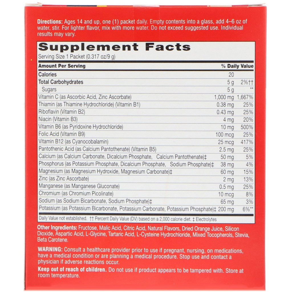 21st Century, ImmuBlast-C, sprudlende drinksblanding, Ultimate Orange, 1.000 mg, 30 pakker, 0,317 oz (9 g) hver