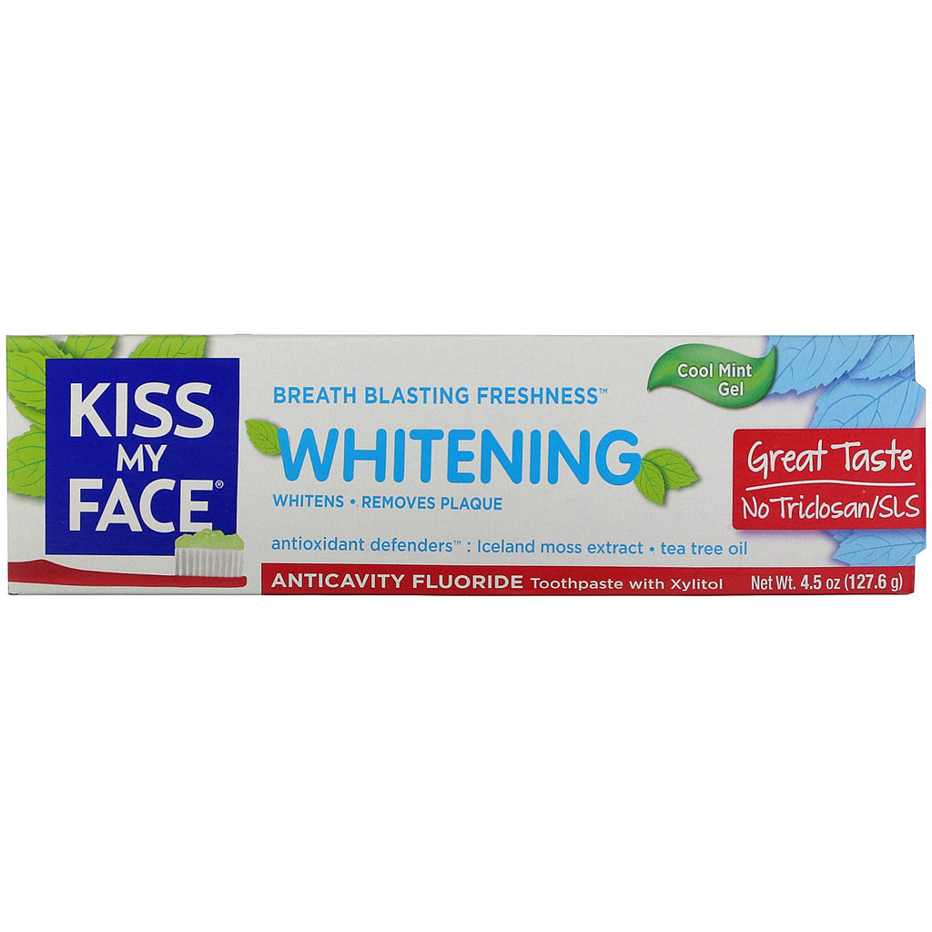 Kiss My Face, Blanqueamiento, pasta dental anticaries con fluoruro y xilitol, gel de menta fresca, 4,5 oz (127,6 g)