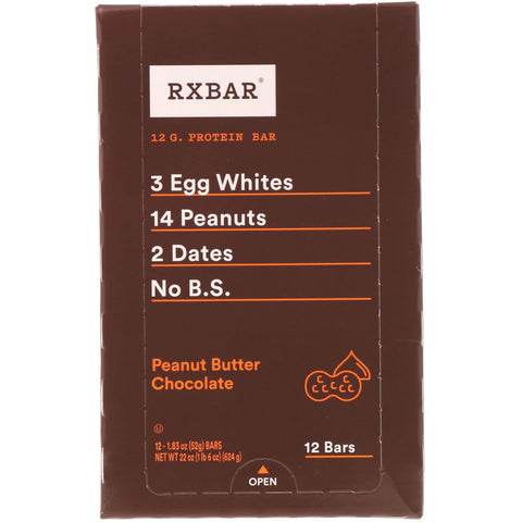 RXBAR, Proteinbar, Peanut Butter Chokolade, 12 Barer, 1,83 oz (52 g) hver