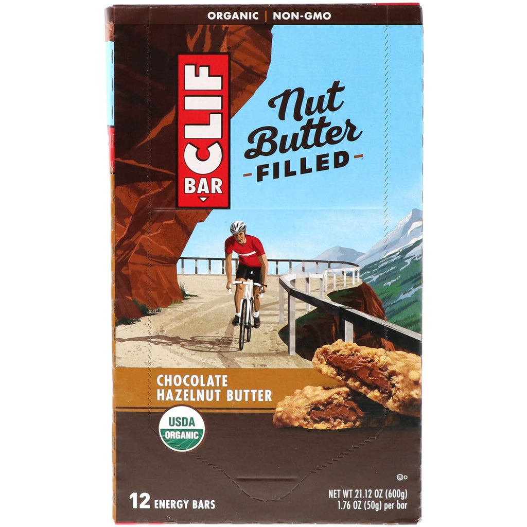 Clif Bar, , nøddesmørfyldt energibar, chokoladehasselnøddesmør, 12 energibarer, 50 g hver