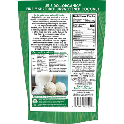 Edward & Sons, Let's Do , 100%  Unsweetened Shredded Coconut, 8 oz (227 g)