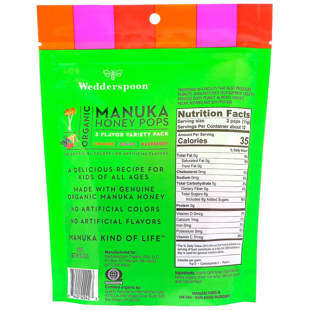 Wedderske, Manuka Honey Pops, 3 smagsvarianter, 24 counts, 4,15 oz (118 g)