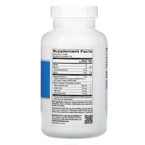 Lake Avenue Nutrition, koldpresset hørfrøolie og lignan, hexanfri, 120 Veggie Softgels