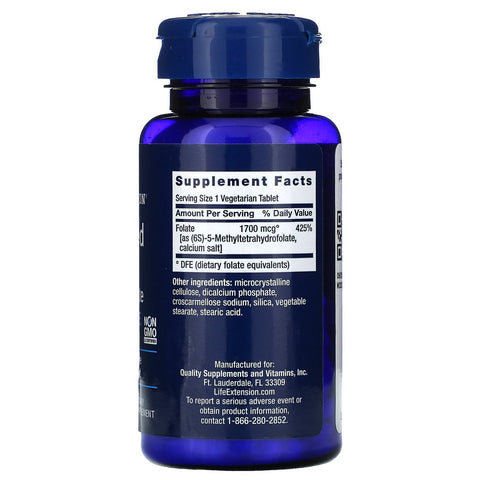 Life Extension, optimeret folat, 1.700 mcg DFE, 100 vegetariske tabletter