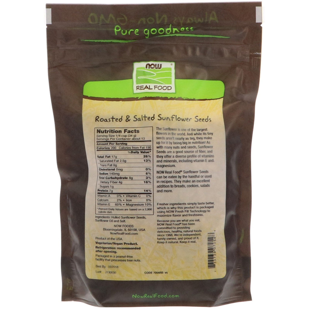 Now Foods, Real Food, Semillas de girasol tostadas, saladas, 16 oz (454 g)