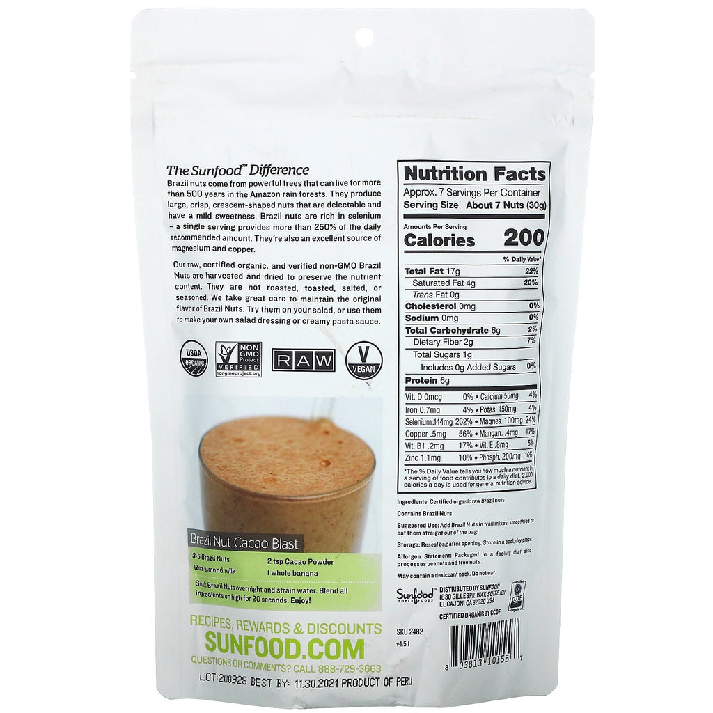 Sunfood, Raw  Brazil Nuts, 8 oz (227 g)