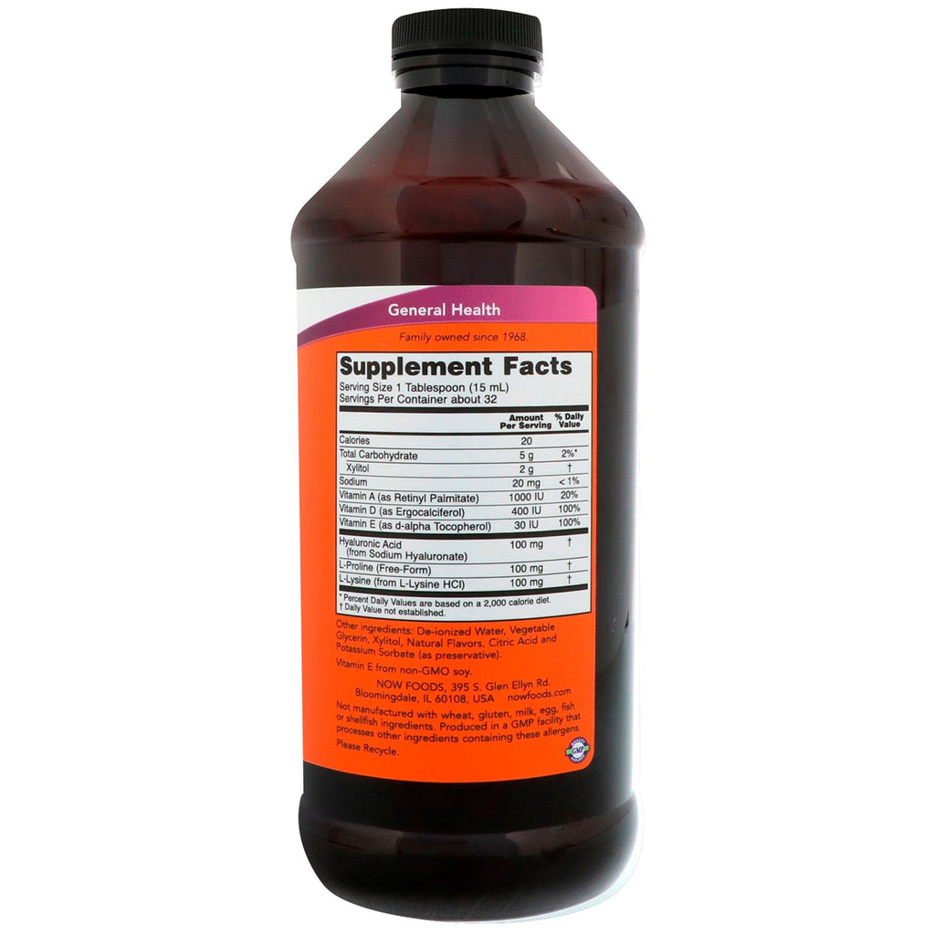 Now Foods, flydende hyaluronsyre, bærsmag, 100 mg, 16 fl oz (473 ml)