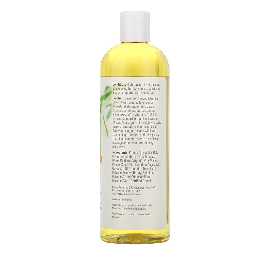 Nu fødevarer, løsninger, lavendel mandel massageolie, 16 fl oz (473 ml)