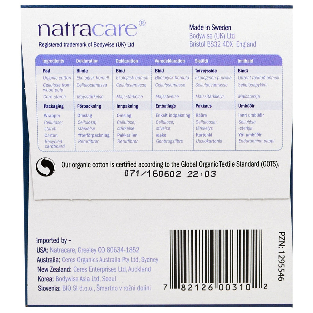 Natracare, Ultra Pads, Bomuldsbetræk, Lang, 10 Pads