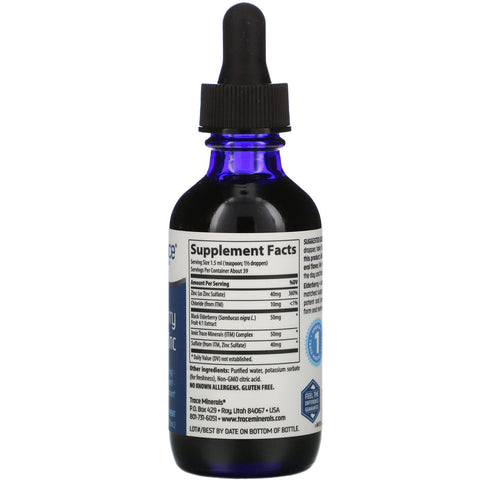 Trace Minerals Research, saúco + zinc iónico, 2 fl oz (59 ml)