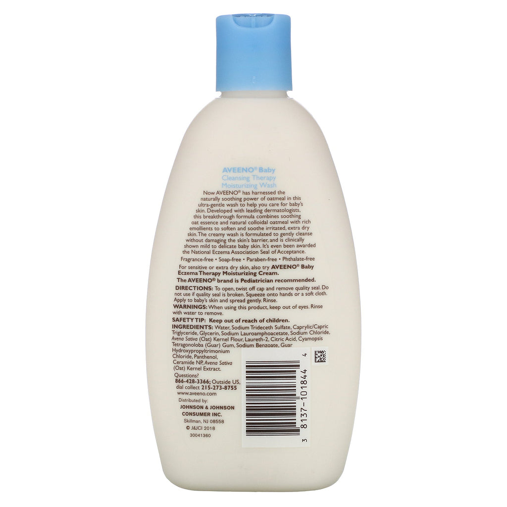 Aveeno, Bebé, Jabón hidratante con terapia de limpieza, Sin fragancia, 8 fl oz (236 ml)