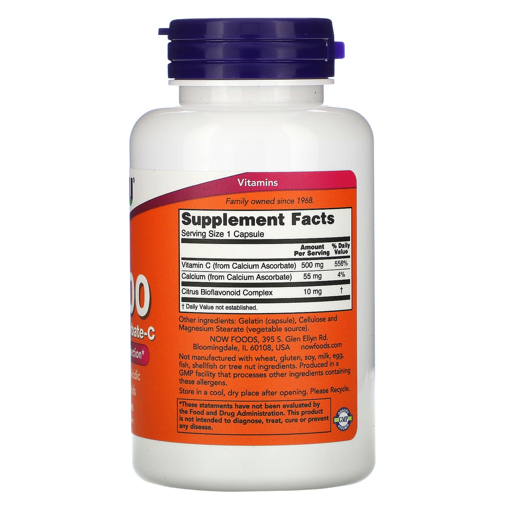 Now Foods, C-500, Calcium Ascorbate-C, 100 kapsler