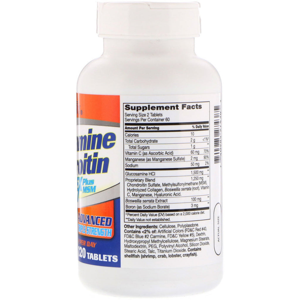 21st Century, Glucosamine Chondroitin Complex Plus MSM, Advanced Triple Strength, 120 tabletter