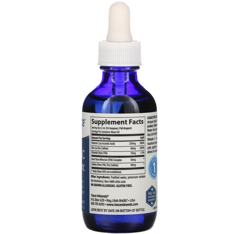 Trace Minerals Research, Vitamina C + Zinc iónico, 2 fl oz (59 ml)