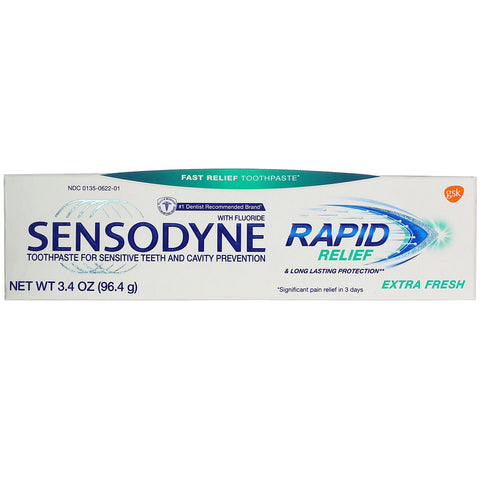 Sensodyne, Pasta dental de alivio rápido con flúor, extra fresca, 3,4 oz (96,4 g)