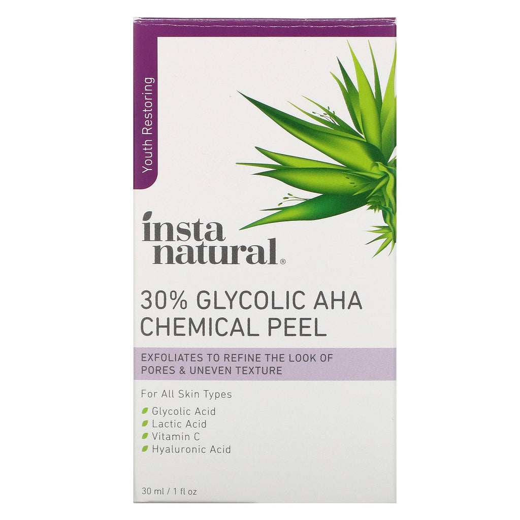 InstaNatural, 30 % glykolisk AHA kemisk peeling, 1 fl oz (30 ml)