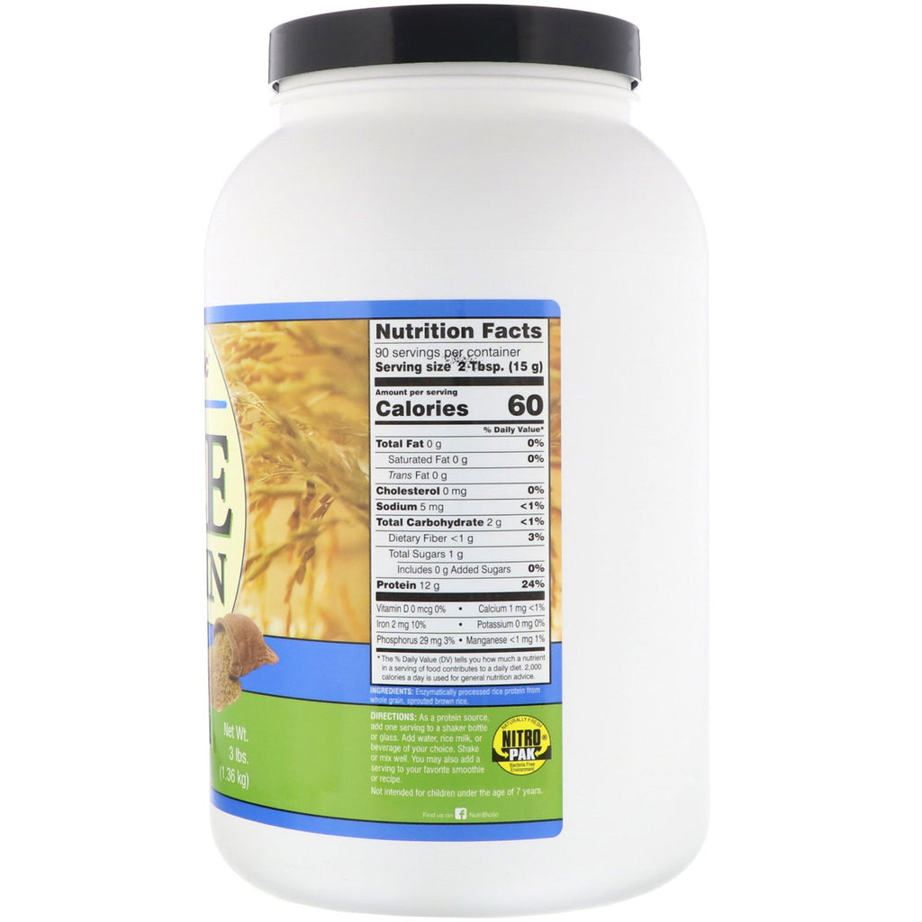 NutriBiotic, cruda, proteína de arroz, natural, 3 lbs (1,36 kg)