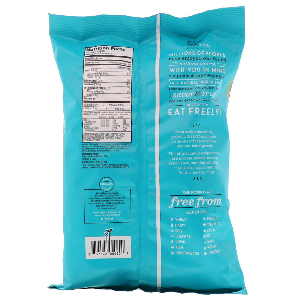 Enjoy Life Foods, Light & Airy Lentil Chips, Sea Salt, 4 oz (113 g)