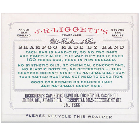 JR Liggett's, Champú en barra Old Fashioned, jojoba y menta, 3,5 oz (99 g)