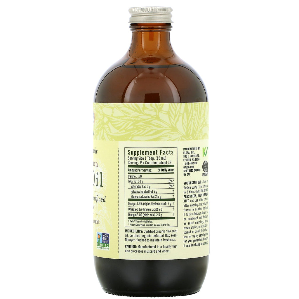 Flora, certificeret høj lignan hørolie, 17 fl oz (500 ml)