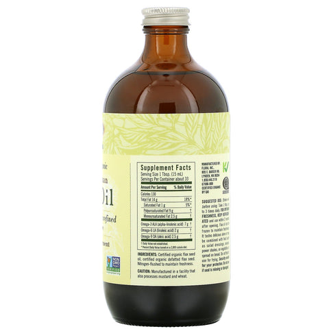 Flora, Aceite de lino certificado con alto contenido de lignanos, 17 fl oz (500 ml)