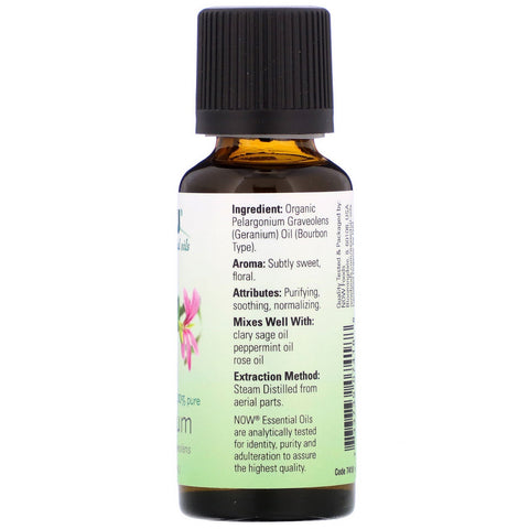 Now Foods, æteriske olier, geranium, 1 fl oz (30 ml)