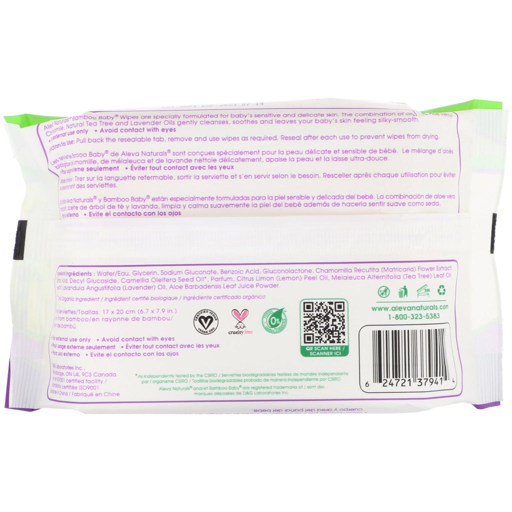 Aleva Naturals, Bamboo Baby Wipes, 30 Wipes