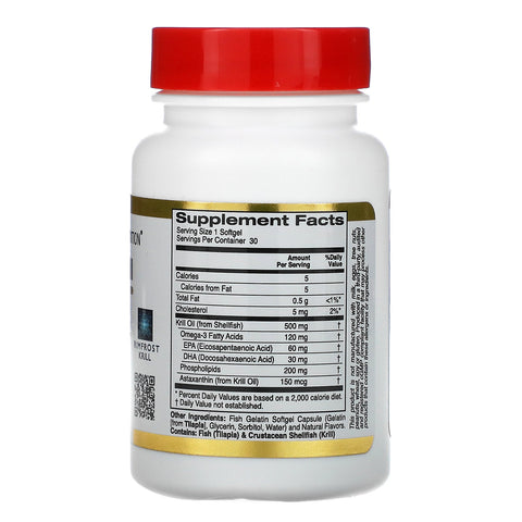 California Gold Nutrition, antarktisk krillolie, med astaxanthin, RIMFROST, naturlig jordbær- og citronsmag, 500 mg, 30 fiskegelatine softgels