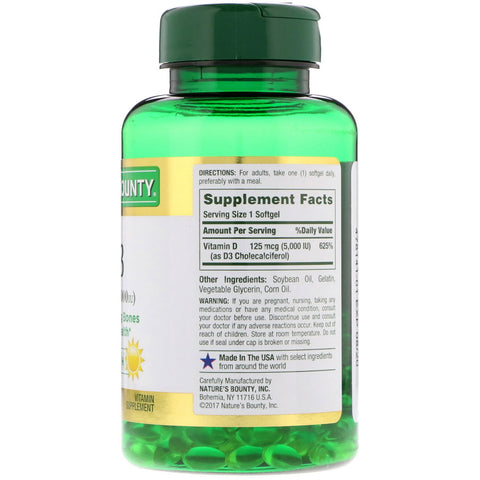 Nature's Bounty, D3, 125 mcg (5,000 IU), 240 Rapid Release Softgels