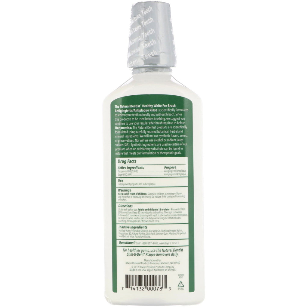 Den naturlige tandlæge, Sund hvid, Pre-Brush Antigingivitis/Antiplaque Skyl, Clean Mint, 16,9 fl oz (500 ml)