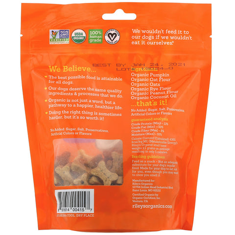 Riley's Organics, Hunde Godbidder, Small Bone, Pumpkin & Coconut Opskrift, 5 oz (142 g)