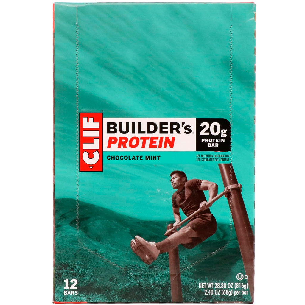 Clif Bar, Builder's Protein Bar, Chokolade Mint, 12 Barer, 2,40 oz (68 g) hver