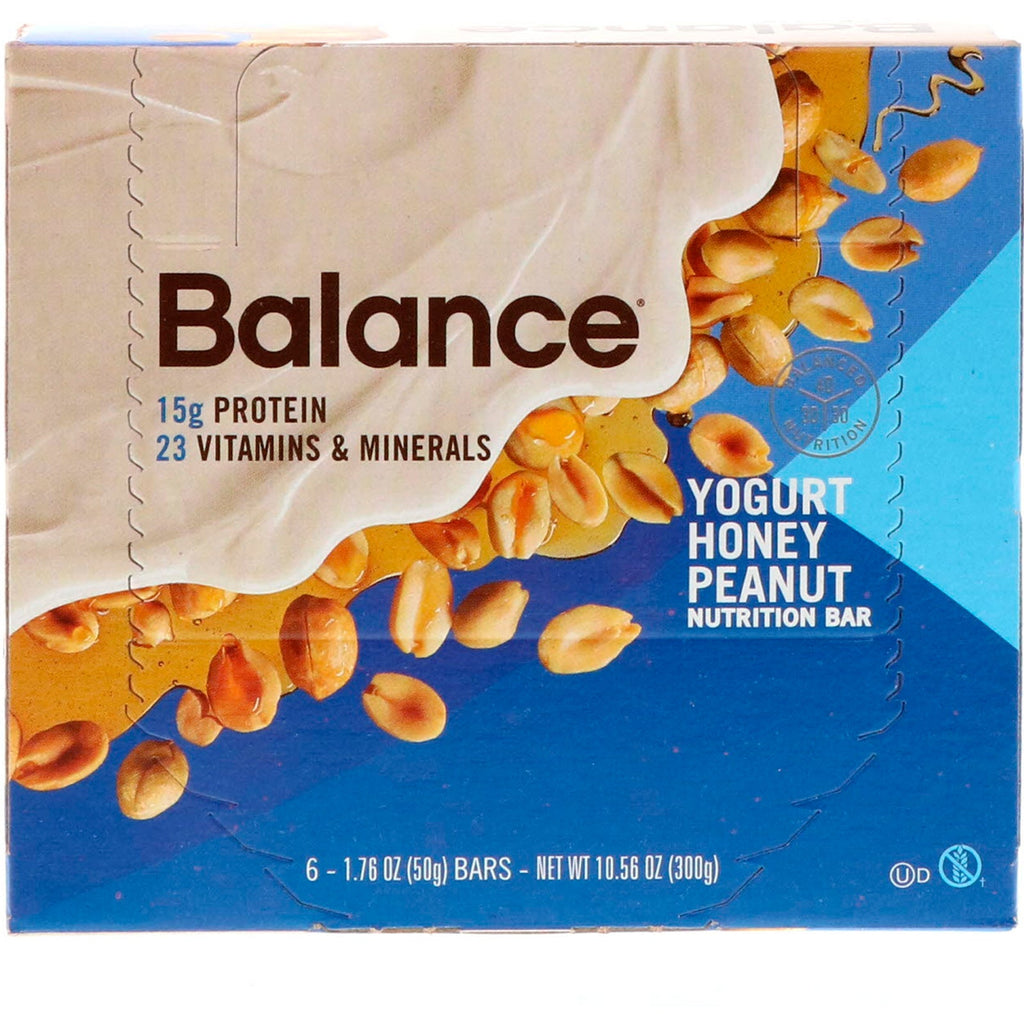 Balance Bar, Nutrition Bar, Yoghurt Honning Peanut, 6 barer, 1,76 oz (50 g) hver