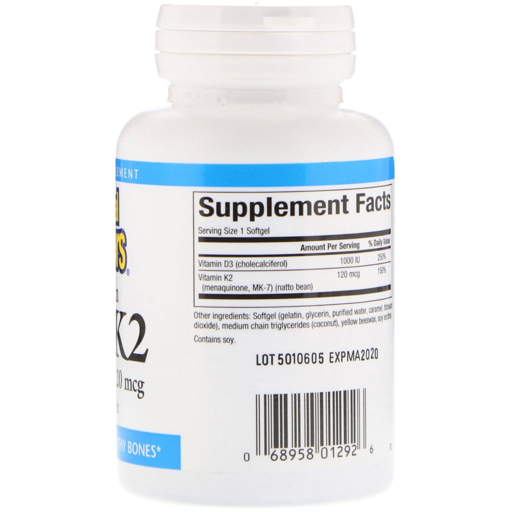 Naturlige faktorer, vitamin D3 &amp; K2, 60 softgels