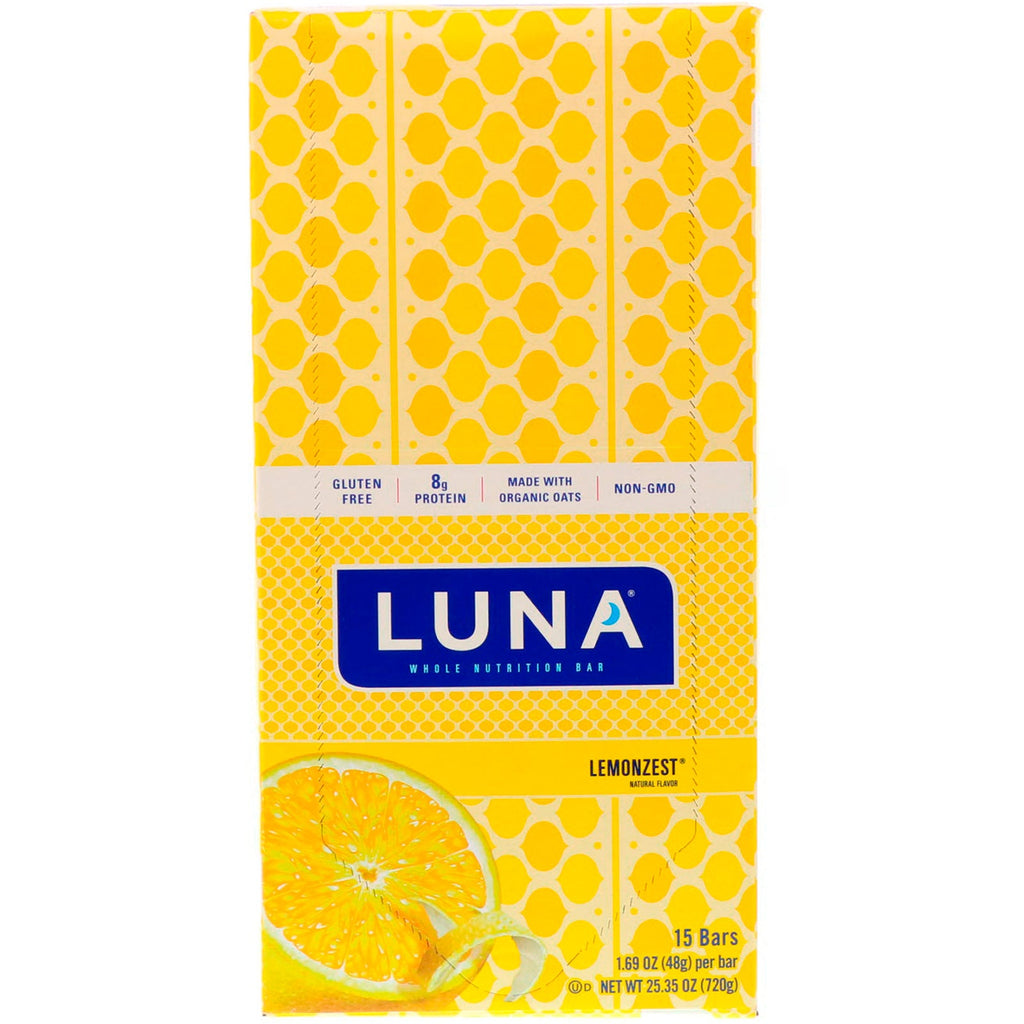 Clif Bar, Luna, Whole Nutrition Bar til kvinder, Lemonzest, 15 barer, 1,69 oz (48 g) hver