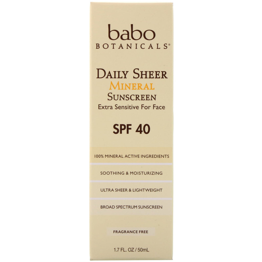 Babo Botanicals, Daily Sheer Mineral Sunscreen, SPF 40, 1,7 fl oz (50 ml)