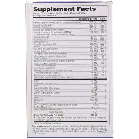 Super Nutrition, Opti-Energy Pack, suplemento multivitamínico/mineral, sin hierro, 30 paquetes (6 pestañas cada uno)