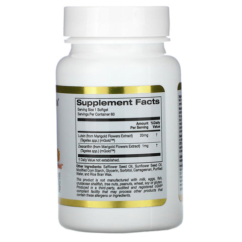 California Gold Nutrition, luteína con zeaxantina, 20 mg, 60 cápsulas blandas vegetales