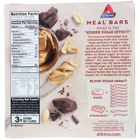 Atkins, Meal Bar, Chokolade Peanut Butter Bar, 5 barer, 2,12 oz (60 g) hver