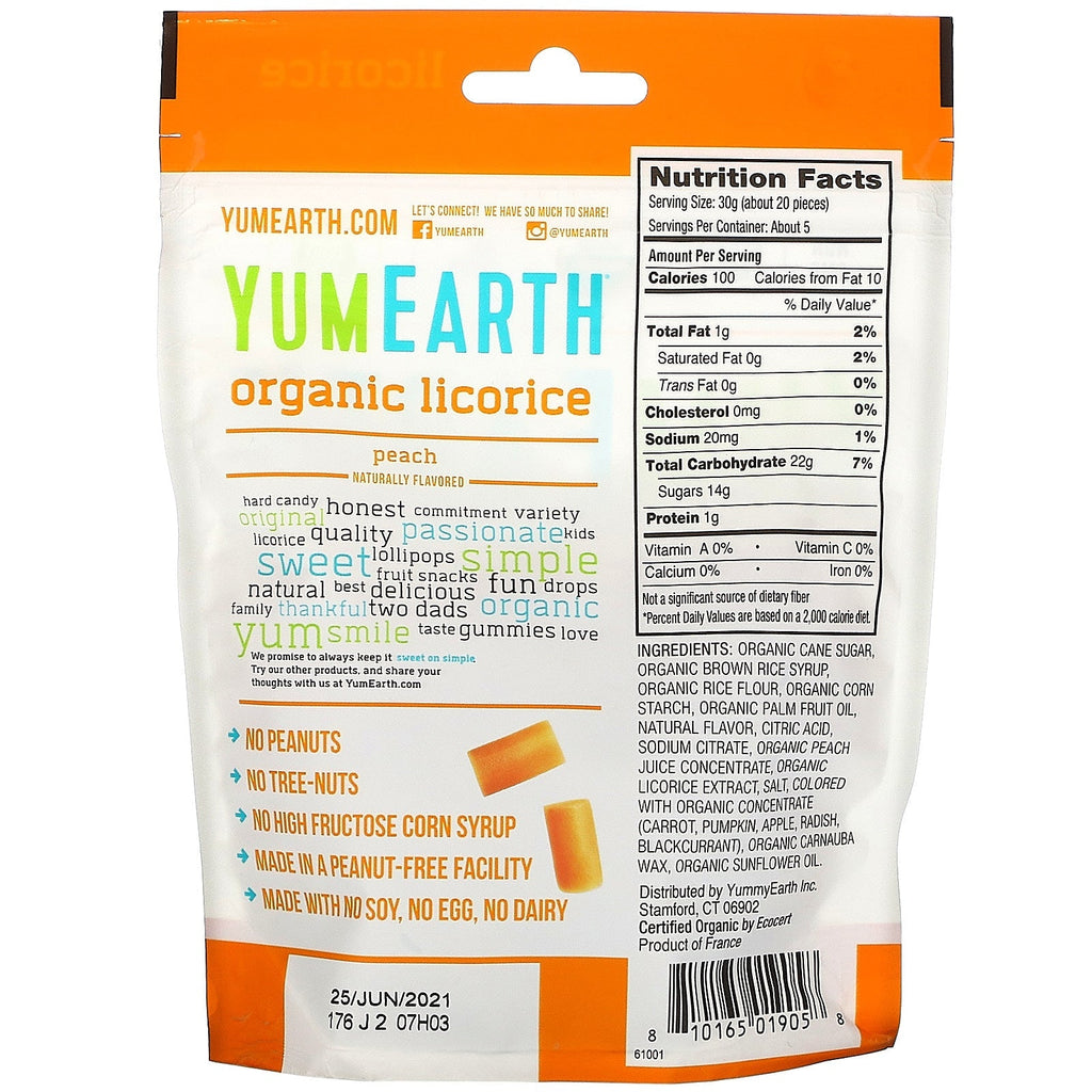 YumEarth,  Licorice, Peach, 5 oz (142 g)