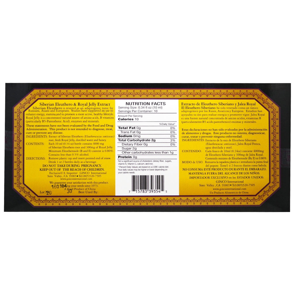 Imperial Elixir, Siberian Eleuthero &amp; Royal Jelly Extract, Alkoholfri, 4000 mg, 10 flasker, 0,34 fl oz (10 ml) hver