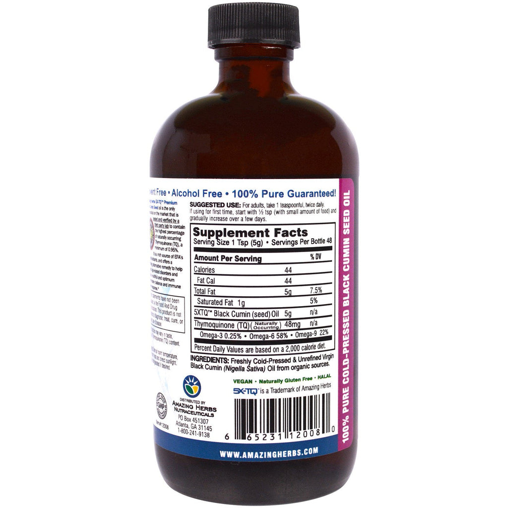 Amazing Herbs, Semilla negra, Aceite de semilla de comino negro 100 % puro prensado en frío, 8 fl oz (240 ml)