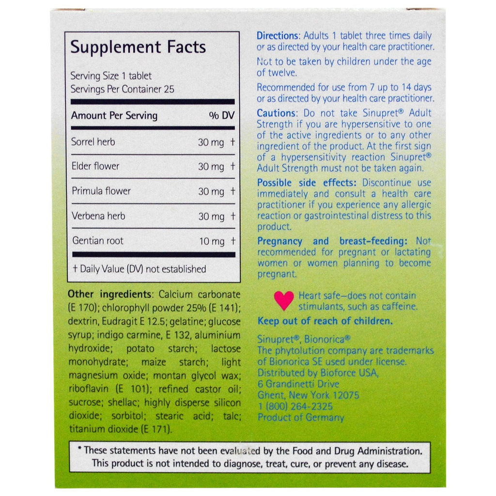 Bionorica, Sinupret, Sinus + Immunstøtte, Voksenstyrke, 25 tabletter