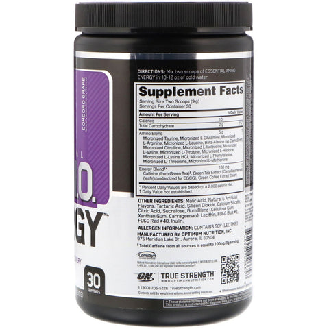 Optimum Nutrition, ESSENTIAL AMIN.O. ENERGY, Concord Grape, 9.5 oz (270 g)