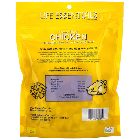 Cat-Man-Doo, Life Essentials, frysetørret kylling, til katte og hunde, 5 oz (142 g)