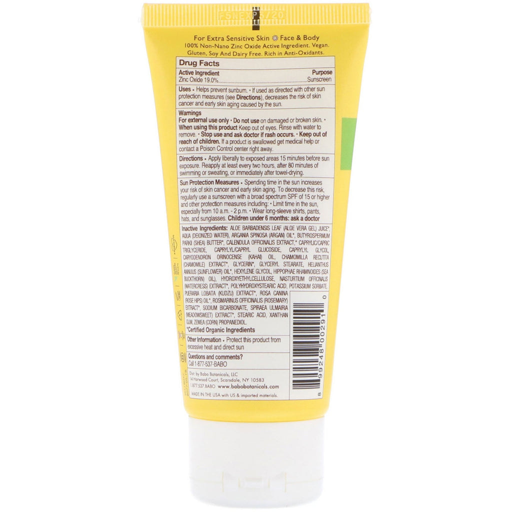 Babo Botanicals, klar zink solcreme, SPF 30, parfumefri, 3 fl oz (89 ml)