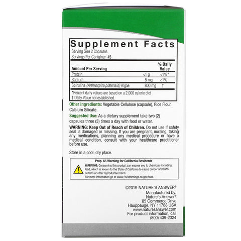 Naturens Answer, Spirulina, 800 mg, 90 vegetariske kapsler