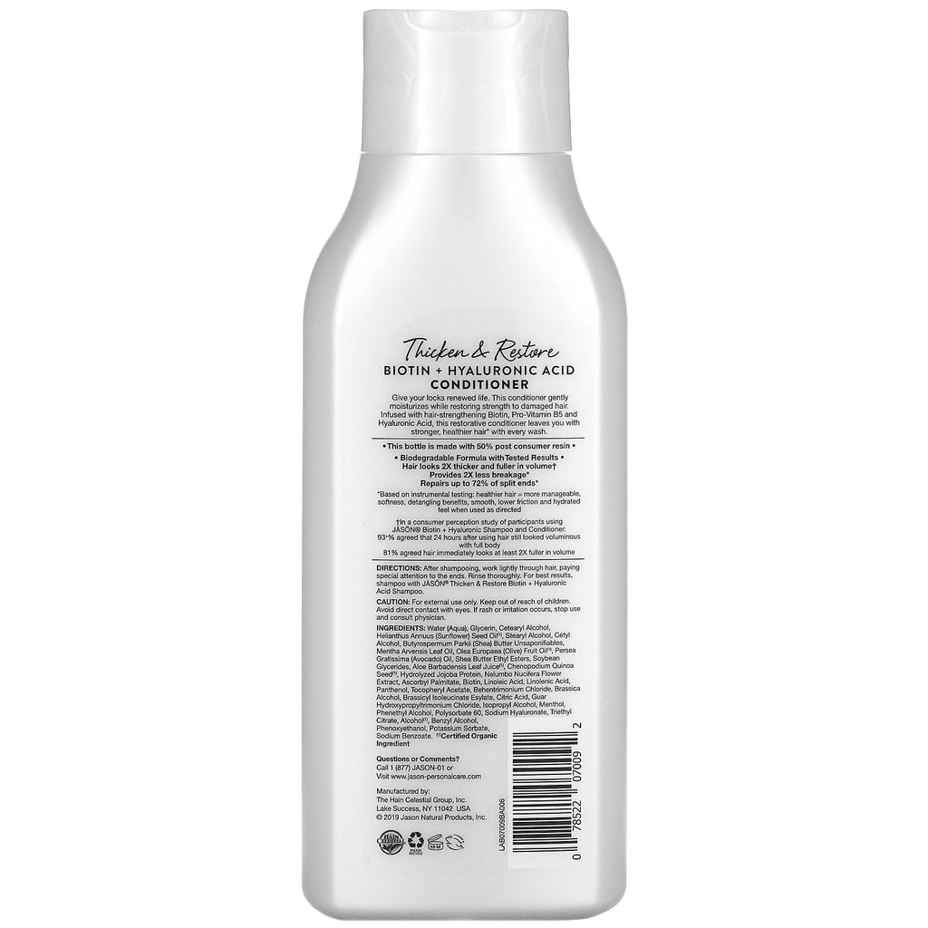 Jason Natural, Acondicionador, Biotina + Ácido Hialurónico, 16 oz (473 ml)