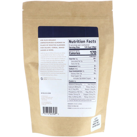 Ojio, almendras sin pasteurizar, 8 oz (227 g)